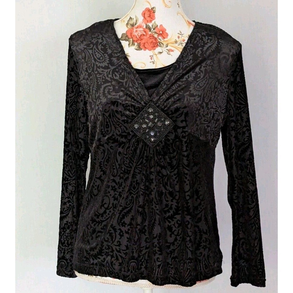 Elementz PXL Burnout Velour Long Sleeve Empire Waist Y2K Whimsigoth Witchy VTG